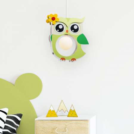 Elobra Zelená závesná lampa Erna v tvare sovy