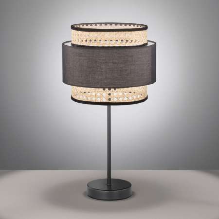 FISCHER & HONSEL Stolná lampa Tape s ratanovým tienidlom