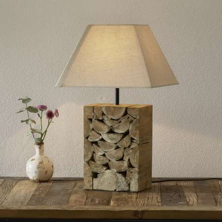 Freelight Stolná lampa Camino, drevo a textil, výška 50 cm