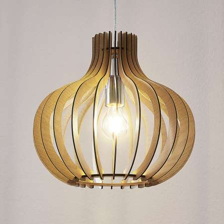 Lindby Balónovitá drevená závesná lampa Sina, svetlá