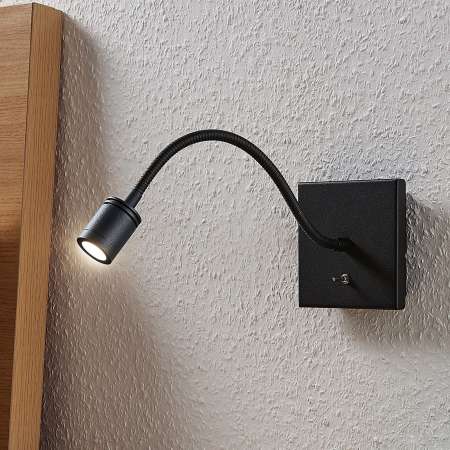 Lindby LED nástenná lampa na čítanie Mayar, ohybná/čierna