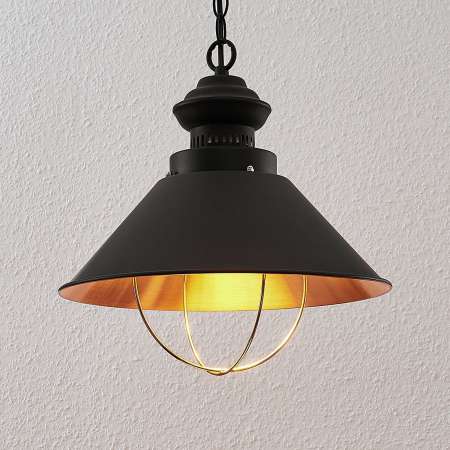 Lindby Závesná lampa Aloisia s klietkou, čierno-medená