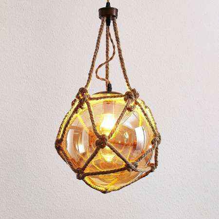 Lindby Závesná lampa Georgina zo skla jantárovej farby
