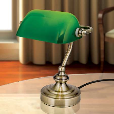Orion Zora bankárska lampa, zelené sklenené tienidlo
