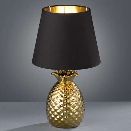Reality Leuchten Keramická stolná lampa Pineapple čierno-zlatá