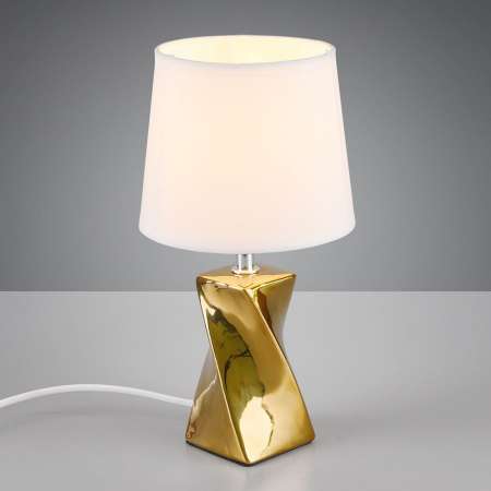 Reality Leuchten Stolná lampa Abeba, Ø 15 cm, biele zlato