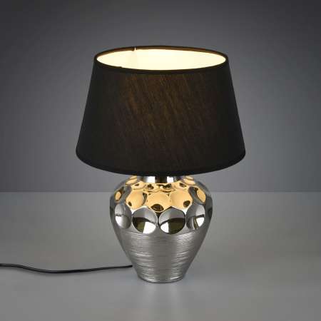 Reality Leuchten Stolná lampa Luanda, keramika a textil, Ø 30 cm