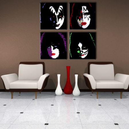 Ručne maľovaný POP Art obraz Kiss 4 dielny  kiss