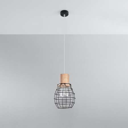 SOLLUX Závesná lampa Grid tienidlo mriežka drevo Ø 18,5cm