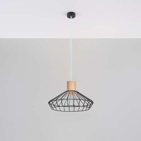 SOLLUX Závesná lampa Grid tienidlo mriežka drevo Ø 37 cm