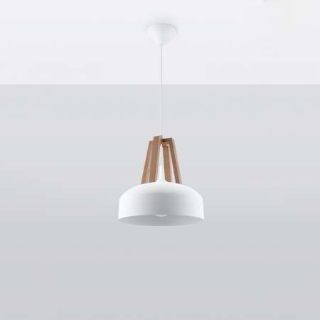 SOLLUX Závesná lampa North prírodné drevo, biele tienidlo