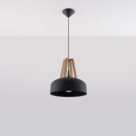 SOLLUX Závesná lampa North prírodné drevo čierne tienidlo