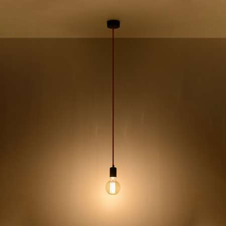 SOLLUX Závesná lampa Simple, čierna, kábel čierno-červený