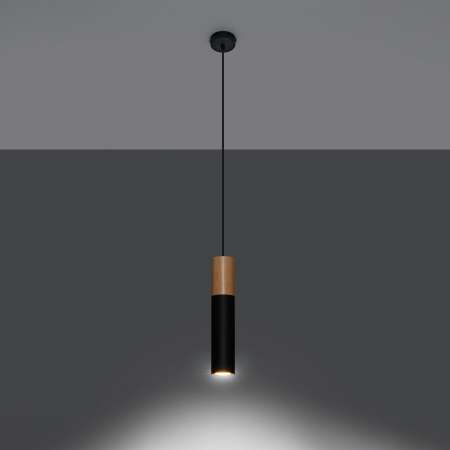 SOLLUX Závesná lampa Tube, drevo, čierna, jedno-plameňová