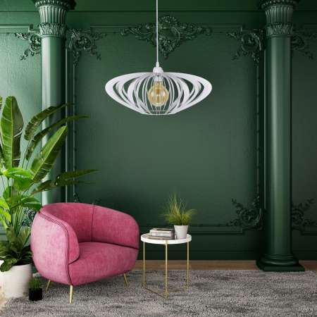 TEMAR LIGHTING Závesná lampa Age v bielej s klietkovým tienidlom