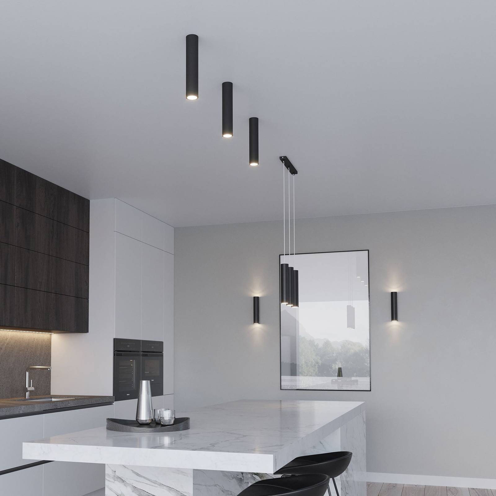 EULUNA Stropné svietidlo Tube vo valcovitom tvare, čierna