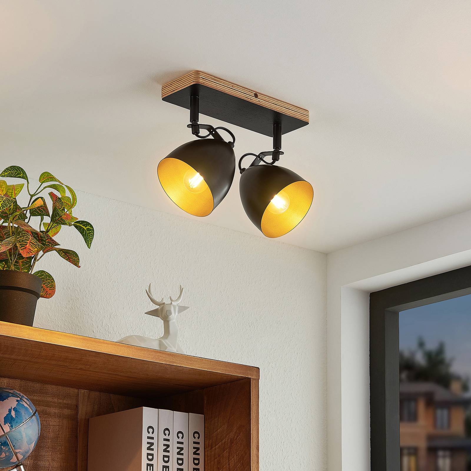 Lindby Lindby Colton stropné svetlo čierna/zlatá 2-pl.