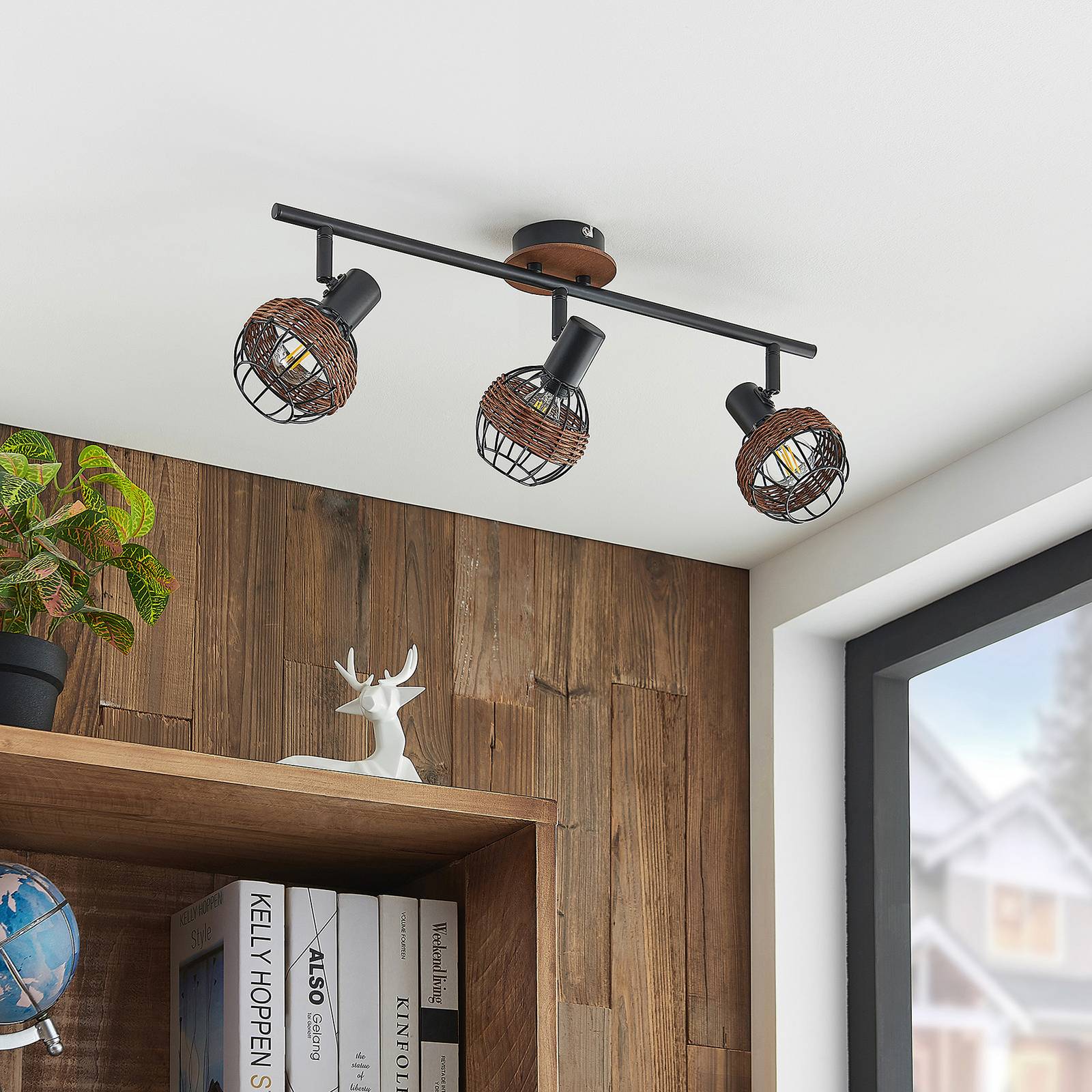 Lindby Lindby Nermina ratanové bodové svetlo klietka 3-pl